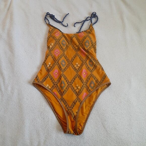 aerie Other - Aerie Women's Size M Orange Southwest Pattern Low Back One Piece Cheeky Swimsuit